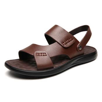 N52 Sandale Barbati Strat de piele de Vacă Pantofi de Plaja si Vara cu Dublă utilizare Pur Sandale de Culoare în aer liber, Simplu de Moda de Plajă, Sandale Pantofi pentru Bărbați