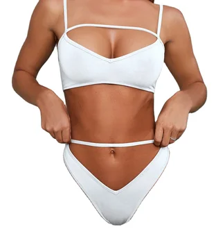 2022 Scobite Sexy Bikini Alb String Tanga, Costume De Baie Femei Push Up Costume De Baie De Vară, De Plajă, Îmbrăcăminte Solidă De Înaltă Tăiat Bikini Costum De Baie