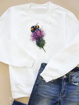 Albină, Floare Dulce anilor ' 90, Stilul de Toamnă de Primăvară Haine Casual de Imprimare de Moda de Îmbrăcăminte pentru Femei Purta Pulovere Grafic Jachete