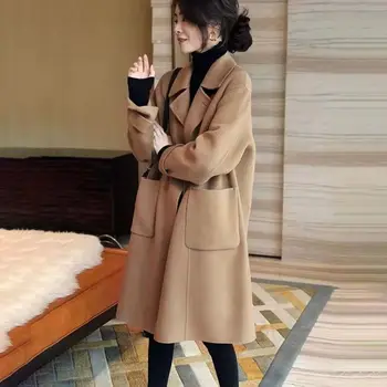 2022 Iarna Noi Femeie Haina De Moda Coreeană Stil Preppy Cașmir Casual Cald Liber Maneca Lunga Solid Haină De Lână Topuri E118