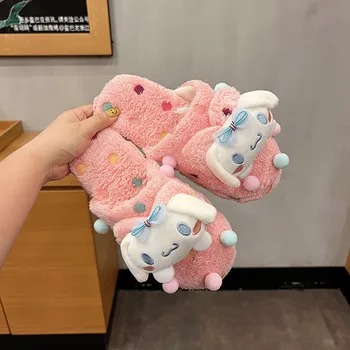 Kawaii Melodie Kuromi De Pluș, Papuci De Casă Anime Hello Kitty Pompompurin Cinnamoroll Iarna Punct De Culoare Diapozitive Acasă Pantofi Cadouri De Craciun