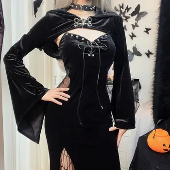 Halloween Gotica Femei Rochie Maneca Lunga cu Talie Înaltă, Rochii 2022 Noi Goth Estetic ' 90 Egirl Sexy Slim Partid Rochie de Club