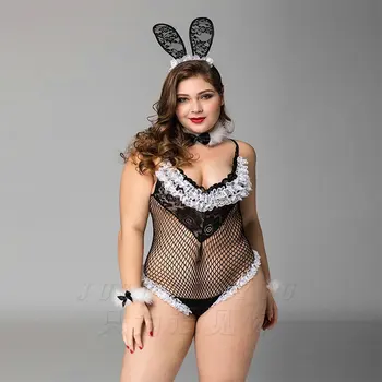 Noua Modă Plus Dimensiune Lenjerie Sexy Cosplay Bunny Gir Costume de Mari Dimensiuni Dantela Vedea prin Roleplay Iepure Bodysuit Tinuta