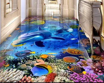 3D personalizat podele picturi murale lume subacvatică delfin 3d gresie rezistent la apa auto-adeziv picturi murale podea