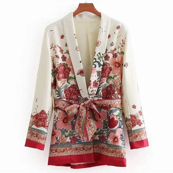 Primavara-Vara Flori Imprimate Maneca Lunga Femei Blazere și Jachete Nouă Epocă Elegant Doamnă Birou de Moda de Îmbrăcăminte Subțire Strat