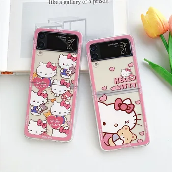 sanrio Hello Kitty roz drăguț urs îmbrățișarea Caz pentru Samsung Galaxy Z Flip 3 Greu PC-ul Înapoi pentru Z Flip 4 Caz Coajă de Protecție
