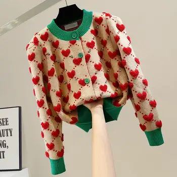 F FETE Femei pulover 2022 primavara toamna y2k trei-dimensional dragoste single-breasted pulover femei vrac toate-meci de top