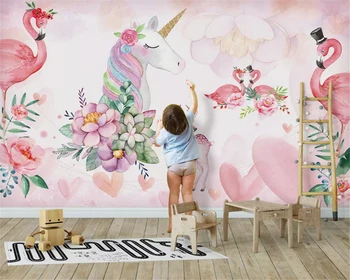 beibehang Personalizate modern de trei-dimensional matasoasa actele de pared tapet Nordic minimalist modern, de culoare roz de fundal unicorn