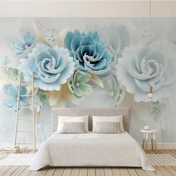 wellyu Personalizat tapet 3d noi picturi murale relief flori albastru TV proaspete de fundal de perete camera de zi dormitor restaurant hârtie de perete