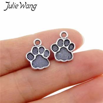 Julie Wang 50pcs Laba Farmece Aliaj de Zinc Pisică Câine Urme de Antichități Argint Culoare Pandantiv Animal de Companie de Luare de Bijuterii Accesorii
