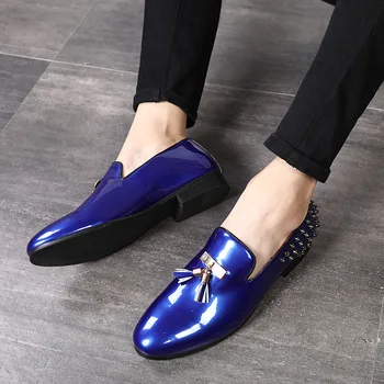 2020 moda damă pantofi Pentru petrecerea de Craciun Nit ciucure pantofi oxfords de Afaceri de sex Masculin Nunta pantofi din piele Albastru Ghimpat Mocasini
