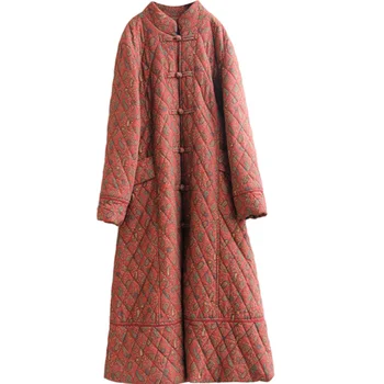 iarna noi etnice femei bumbac căptușit sacou retro catarama matlasate lungi de bumbac jacheta femei