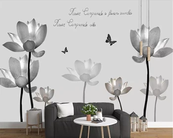 Beibehang tapet Personalizat de moda alb-negru engleză lotus 3D TV de perete de fundal acasă decorare camera de zi tapet 3d