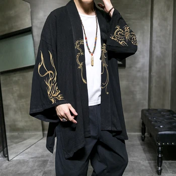 Oriental Strat De Moda Chineză Stil Retro Dragon Broderie Hanfu Topuri Bărbați Kimono Japonez Cardigan Halate, Jachete De Streetwear