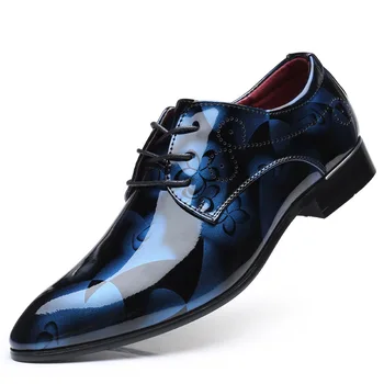 Noi populare Pantofi Barbati Casual sclipici albastru royal print Plat Formale Oxfords Nunta Rochie de Seara pantofi Sapato Sociale Masculino