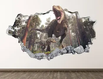 T-Rex Familie de Perete Decal - Dinozaur 3D Distrus Arta de Perete Autocolant pentru Copii Decorul de Vinil Murală Poster Cadou Personalizat KD841