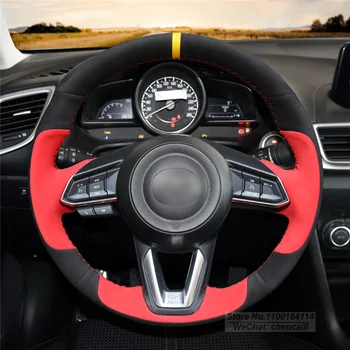 DIY Personalizate Rosu Negru piele de Căprioară Masina Capac Volan Prindere Pe Folie Pentru Mazda 3 Axela 2017 6 Mazda Atenza 2017 2018 CX-5 CX5