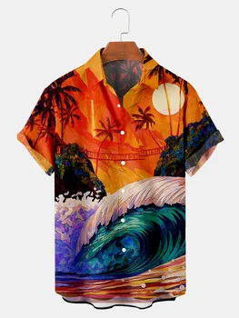 Barbati Maneca Scurta Camasi Y2k Plaja Peisaj Model Tricouri Hawaii Strada Bărbați Vintage Harajuku Tricouri
