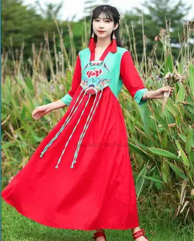 2022 tradițional îmbunătățit rochie dans popular costum național chinez de flori broderie lenjerie de pat din bumbac rochie de prințesă costum de scenă