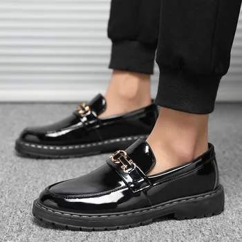 Barbati Casual din Piele Pantofi de Lux din Metal Negru Mocasini Barbati de Afaceri Rochie Pantofi de Piele de Brevet Aluneca pe Oxford Pantofi de Conducere