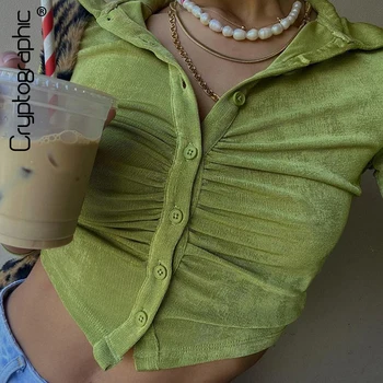 2021 Femei Single Breasted Guler de Turn-Down Top Casual și Bluze de Toamna Butonul de Sus Maneca Lunga Topuri Trunchiate Bluza Cardigan Y2K