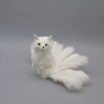 mare 28x16cm simulare vulpe cu nouă cozi model de polietilenă&blanuri jump-up white fox fotografie de recuzită,decor cadou b0398