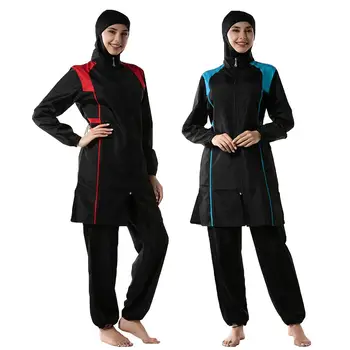 Femeile musulmane Costume de baie Modest Fermoar Islamic Beachwear Burkini Costum Costum de Baie 3PCS Conservatoare de costume de Baie de Permeabilitate la aer Nou