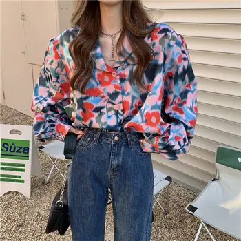 QWEEK Femei Bluze Streetwear Harajuku Supradimensionate Tricouri Stil coreean Tie Dye Maneca Lunga Topuri Elegante Haine Retro Îmbrăcăminte exterioară