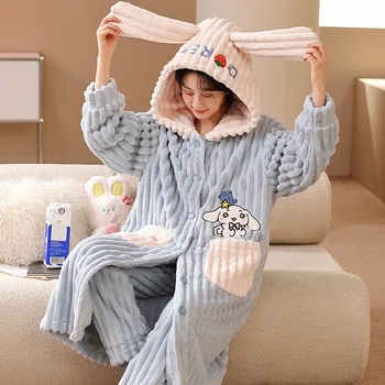 Anime Kawaii Sanrio Cinnamoroll Pijamale, Haine De Desene Animate Drăguț Toamna Iarna Fleece Îngroșat Cămașă De Noapte Lungă, Homewear Costum Cadou
