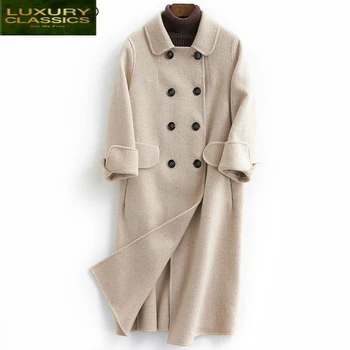 Toamnă haina de Lână de Iarnă pentru Femei Dublu Breasted Haine de sex Feminin Alpaca Jachete Lungi Față de Lână Primăvară Roz Palton LWL1314