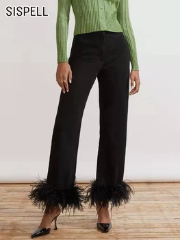 SISPELL Negru Casual Pantaloni Pentru Femei Talie Mare Mozaic Pene Ori Pantaloni Cutat de sex Feminin 2022 de Îmbrăcăminte de Primăvară de Moda Stil