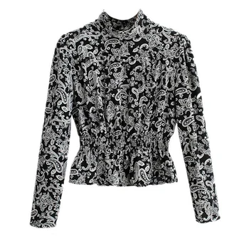 Comerțul exterior Moda Trendy Taie Eticheta franceză de Lux Lumina Femei Retro cu Mâneci Lungi, Talie de Imprimare Tricou