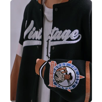 Pu despicare Baseball Costum jacheta varsity Grea High street rochie haine bărbătești Harajuku Hiphop supradimensionate Broderie
