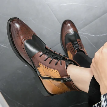 Contrast De Culoare Mijlocul Asistent Cizme De Moda De Lux Mare Sus Pantofi Chelsea Bărbați Cizme Dantela-Up Bărbați Fund Gros Glezna Cizme