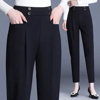 Coreeană Costum Pantaloni Femei 2022 Primavara Toamna Înaltă Talie Pantaloni Femei Culoare Solidă Butonul Drept Pantaloni Femei Pantaloni Q214