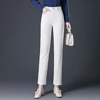 Femei Primavara Blugi Slăbire Direct Țigară Lady Pantaloni cu Talie Înaltă Înaltă Glezna Elastic Lungime Blugi 7XL