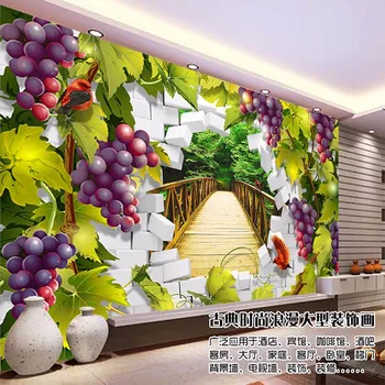 Pictura murala mare cameră de zi cu TV tapet de fundal de personalitate impermeabil struguri pod 3d stereo Dimensiuni Personalizate