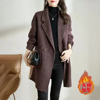 Haină de lână Femei Toamna Iarna 2023 Haină Nouă coreeană Cu o Grosime de Temperament Îmbrăcăminte exterioară Spic Lung de Lână Jachete Femei