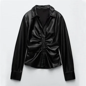 Femei Toamna și Iarna Rever Blana Artificiala Geaca de Piele Neagra Confortabil Temperament Femeie Versatil Slim Fit Shirt Bluza