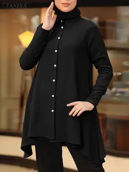 ZANZEA Femei Culoare Solidă Musulman Bluza de Culoare Solidă Maneca Lunga Abaya Caftan Tricou Casual Elegant de Epocă Liber de Vacanță Topuri