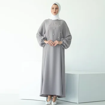 Femeile Musulmane Wisseh Pearl Maxi Rochii Rochie Vrac Nidha Mâneci Lungi Dubai Turcia Islam Haine Caftan Haină Modestă Rochie Eleganta