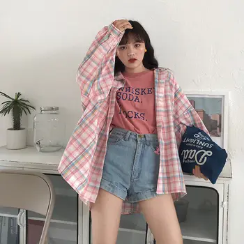 HOUZHOU Vintage Moda coreeană Preppy Bluze Femei Harajuku Roz Kawaii Echols Camasi cu Maneca Cottagecore Supradimensionate Top Casual