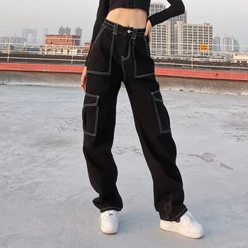 Femei de moda de Înaltă Talie Blugi Îmbinare Buzunarul Drept Pantaloni Casual Versatil Vintage Denim Pantaloni
