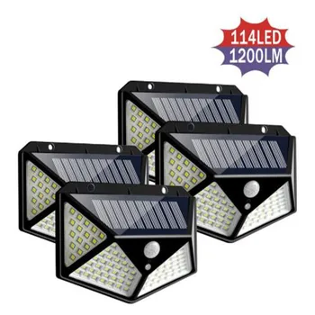 4buc LED-uri 100 114 LED-uri Lumina Solara de Exterior rezistent la apa 4-partea Solară a Soarelui Alimentat Lampa PIR Senzor de Lumina de Perete pentru Gradina Decor