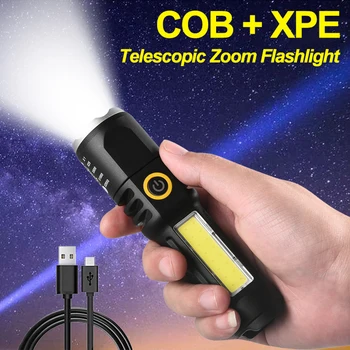 Rezistent la apa Lanterne LED-uri Zoom Telescopic XPE COB Torch Lampă de Tip C USB de Încărcare Lumină Puternică Lanternă pentru Camping Pescuit