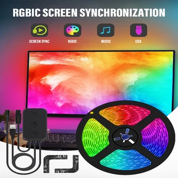 LED RGBIC inteligent de lumină de bandă PC display sincronizzazione dello schermo musica atmosfera luce APP controllo sala giochi TV sfondo