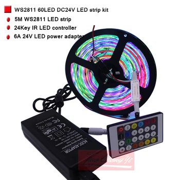 WS2811 DC24V 60LED/M RGB Vis plin de culoare LED strip +24V 6A LED-uri de putere cu 24key RGB LED-uri IR controller set