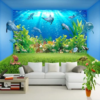 Personalizate 3D picturi Murale Tapet Lume Subacvatică Delfin Creative Stereoscopic Spațiu de Living cu TV de Perete de Fundal Pictura Arta