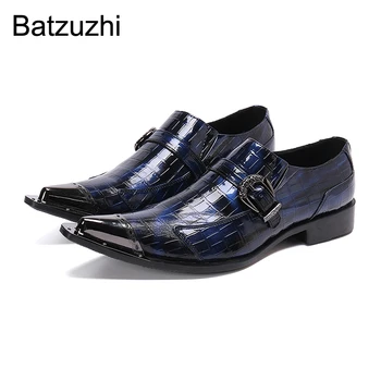 Batzuzhi Barbati frumosi Pantofi de Lux din Piele lucrate Manual Rochie Pantofi Barbati Subliniat Deget de Metal Albastru de Afaceri și de Petrecere Zapatos Hombre