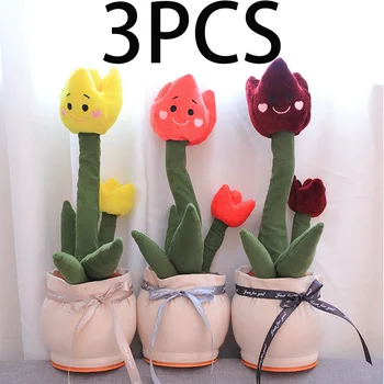 3Pcs Floare de Lalea Pluș Vorbesc Cântând Cântecul Dansatoare Repeta Vocea Jucarii Pentru Fete Iubita de Copiii de Dans Cactus